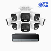 SSDK500 - 3K 8 Kanal außen Kabelgebunden Überwachungskamera-Set mit 8 Kameras, integrierte 1024 GB eSSD, Zwei Lichtern Nachtsicht, 3072*1728 Auflösung, bis zu 2 Wochen Aufzeichnung, Eingebautes Mikrofon, IP67