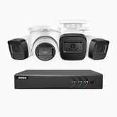 EL200 - 1080p 4 Kanal außen Kabelgebunden Überwachungskamera-Set mit 3 Bullet Kameras & 1 Turm Kameras, intelligenter DVR mit Erkennung von Menschen & Fahrzeugen, 20 Meter Infrarot-Nachtsicht, 4-in-1-Ausgangssignal, IP67