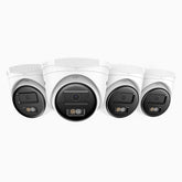 C500 - 4er-Pack 5MP PoE-Überwachungskamera für den Außenbereich, Intelligente Dual-Licht-Nachtsicht, 3072 × 1728 @ 20fps, intelligente Erkennung von Personen und Fahrzeugen, integriertes Mikrofon, IP67