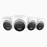 C500 - 4er-Pack 5MP PoE-Überwachungskamera für den Außenbereich, Intelligente Dual-Licht-Nachtsicht, 3072 × 1728 @ 20fps, intelligente Erkennung von Personen und Fahrzeugen, integriertes Mikrofon, IP67