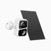 Custos - 3MP Funk Akku Überwachungskamera Außen, 4400mAh wiederaufladbarer Akku & Solarbetrieben, Sirene & Blitzlichtalarm, Zwei-Wege-Audio, Cloud & max. 128 GB lokaler Speicher, funktioniert mit Alexa