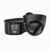FCD800 - 2er-Pack 8MP UHD zwei Objektiven PoE-Außenkamera, 180° Panoramaansicht, intelligenter Dual-Licht-Nachtsicht, Zwei-Wege-Audio, aktivem Sirenenton & Alarm, Personen- & Fahrzeugerkennung, IP67-zertifiziert