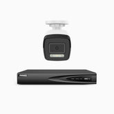 H500P - 3K 4 Kanal PoE Überwachungskamera-Set mit 1 Kameras, Farbe & IR Nachtsicht, 3072*1728 Auflösung, f/1.6 Blende (0.005 Lux), Erkennung von Menschen und Fahrzeugen, Eingebautes Mikrofon, IP67