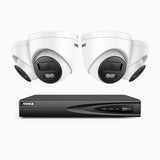 H500P - 3K 4 Kanal PoE Überwachungskamera-Set mit 4 Kameras, Farbe & IR Nachtsicht, 3072*1728 Auflösung, f/1.6 Blende (0.005 Lux), Erkennung von Menschen und Fahrzeugen, Eingebautes Mikrofon, IP67