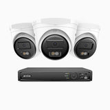 H500 - 3K 4 Kanal PoE Überwachungskamera-Set mit 3 Kameras, Intelligente Dual-Licht-Nachtsicht, 3072 × 1728 @ 20fps, intelligente Erkennung von Personen und Fahrzeugen, integriertes Mikrofon, IP67