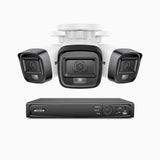 H500 - 3K 4 Kanal PoE Überwachungskamera-Set mit 3 Kameras, Intelligente Dual-Licht-Nachtsicht, 3072 × 1728 @ 20fps, intelligente Erkennung von Personen und Fahrzeugen, integriertes Mikrofon, IP67
