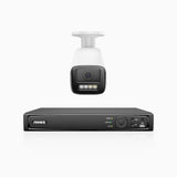 HZ804 - 4K 4 Kanal PoE Dome Überwachungskamera-Set mit 1 Kamera, 4X Optischer Zoom, 2,8-12 MM motorisiertes Varifokalobjektiv, Intelligente Zwei Lichtern Nachtsicht, Bewegungserkennung 2.0, Eingebautes Mikrophon, Alarmierung mit sirene und blitzlicht