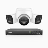 H800 - 4K 4 Kanal PoE Überwachungskamera-Set mit 2 Bullet Kameras & 1 Turm Kamera, Farbe & IR Nachtsicht, Personen- und Fahrzeugerkennung, Eingebautes Mikrofon, 96° Sichtfeld, Unterstützt RTSP