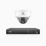 HZ804 - 4K 4 Kanal PoE Dome Überwachungskamera-Set mit 1 Kamera, 4X Optischer Zoom, 2,8-12 MM motorisiertes Varifokalobjektiv, Intelligente Zwei Lichtern Nachtsicht, Bewegungserkennung 2.0, Eingebautes Mikrophon, Alarmierung mit sirene und blitzlicht