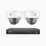 HZ804 - 4K 4 Kanal PoE Dome Überwachungskamera-Set mit 2 Kameras, 4X Optischer Zoom, 2,8-12 MM motorisiertes Varifokalobjektiv, Intelligente Zwei Lichtern Nachtsicht, Bewegungserkennung 2.0, Eingebautes Mikrophon, Alarmierung mit sirene und blitzlicht