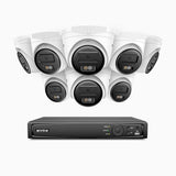 H500 - 3K 16 Kanal PoE Überwachungskamera-Set mit 8 Kameras, Intelligente Dual-Licht-Nachtsicht, 3072 × 1728 @ 20fps, intelligente Erkennung von Personen und Fahrzeugen, integriertes Mikrofon, IP67