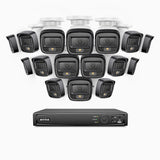 H500 - 3K 16 Kanal PoE Überwachungskamera-Set mit 16 Kameras, Intelligente Dual-Licht-Nachtsicht, 3072 × 1728 @ 20fps, intelligente Erkennung von Personen und Fahrzeugen, integriertes Mikrofon, IP67