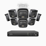 H500 - 3K 16 Kanal PoE Überwachungskamera-Set mit 8 Kameras, Intelligente Dual-Licht-Nachtsicht, 3072 × 1728 @ 20fps, intelligente Erkennung von Personen und Fahrzeugen, integriertes Mikrofon, IP67