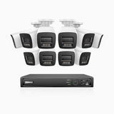 H800 - 4K 16 Kanal PoE Überwachungskamera-Set mit 10 Kameras, Farbe & IR Nachtsicht, Personen- und Fahrzeugerkennung, Eingebautes Mikrofon, 96° Sichtfeld, Unterstützt RTSP