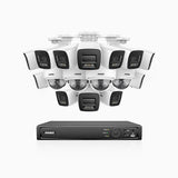 H800 - 4K 16 Kanal PoE Überwachungskamera-Set mit 12 Bullet Kameras & 4 Dome (IK10) Kameras, Vandalensichere, Farbe & IR Nachtsicht, Personen- und Fahrzeugerkennung, Eingebautes Mikrofon, 96° Sichtfeld, Unterstützt RTSP