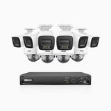 H800 - 4K 16 Kanal PoE Überwachungskamera-Set mit 6 Bullet Kameras & 4 Dome (IK10) Kameras, Vandalensichere, Farbe & IR Nachtsicht, Personen- und Fahrzeugerkennung, Eingebautes Mikrofon, 96° Sichtfeld, Unterstützt RTSP