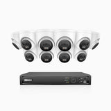 H800 - 4K 16 Kanal PoE Überwachungskamera-Set mit 10 Kameras, Farbe & IR Nachtsicht, Personen- und Fahrzeugerkennung, Eingebautes Mikrofon, 96° Sichtfeld, Unterstützt RTSP