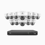 HZ804 - 4K 16 Kanal PoE Dome Überwachungskamera-Set mit 12 Kameras, 4X Optischer Zoom, 2,8-12 MM motorisiertes Varifokalobjektiv, Intelligente Zwei Lichtern Nachtsicht, Bewegungserkennung 2.0, Eingebautes Mikrophon, Alarmierung mit sirene und blitzlicht