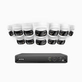 FDH800 - 4K 16 Kanal PoE Panorama Überwachungskamera-Set mit 12 Kameras, zwei Objektiven, 180° Ultraweitwinkel, intelligenter Dual-Licht-Nachtsicht, Zwei-Wege-Audio, aktivem Sirenenton & Alarm, Personen- & Fahrzeugerkennung, IP67