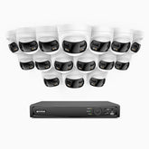 FDH800 - 4K 16 Kanal PoE Panorama Überwachungskamera-Set mit 16 Kameras, zwei Objektiven, 180° Ultraweitwinkel, intelligenter Dual-Licht-Nachtsicht, Zwei-Wege-Audio, aktivem Sirenenton & Alarm, Personen- & Fahrzeugerkennung, IP67
