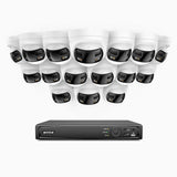 FDH800 - 4K 16 Kanal PoE Panorama Überwachungskamera-Set mit 16 Kameras, zwei Objektiven, 180° Ultraweitwinkel, intelligenter Dual-Licht-Nachtsicht, Zwei-Wege-Audio, aktivem Sirenenton & Alarm, Personen- & Fahrzeugerkennung, IP67