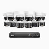FDH800 - 4K 16 Kanal PoE Panorama Überwachungskamera-Set mit 6 Bullet Kameras & 6 Turm Kameras, zwei Objektiven, 180° Ultraweitwinkel, intelligenter Dual-Licht-Nachtsicht, Zwei-Wege-Audio, aktivem Sirenenton & Alarm, Personen- & Fahrzeugerkennung, IP67