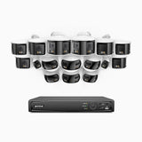 FDH800 - 4K 16 Kanal PoE Panorama Überwachungskamera-Set mit 8 Bullet Kameras & 8 Turm Kameras, zwei Objektiven, 180° Ultraweitwinkel, intelligenter Dual-Licht-Nachtsicht, Zwei-Wege-Audio, aktivem Sirenenton & Alarm, Personen- & Fahrzeugerkennung, IP67