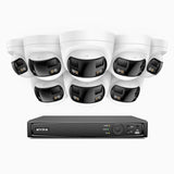 FDH800 - 4K 16 Kanal PoE Panorama Überwachungskamera-Set mit 8 Kameras, zwei Objektiven, 180° Ultraweitwinkel, intelligenter Dual-Licht-Nachtsicht, Zwei-Wege-Audio, aktivem Sirenenton & Alarm, Personen- & Fahrzeugerkennung, IP67