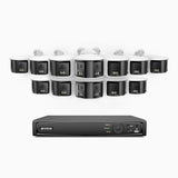 FDH800 - 4K 16 Kanal PoE Panorama Überwachungskamera-Set mit 12 Kameras, zwei Objektiven, 180° Ultraweitwinkel, intelligenter Dual-Licht-Nachtsicht, Zwei-Wege-Audio, aktivem Sirenenton & Alarm, Personen- & Fahrzeugerkennung, IP67