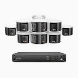 FDH800 - 4K 16 Kanal PoE Panorama Überwachungskamera-Set mit 8 Kameras, zwei Objektiven, 180° Ultraweitwinkel, intelligenter Dual-Licht-Nachtsicht, Zwei-Wege-Audio, aktivem Sirenenton & Alarm, Personen- & Fahrzeugerkennung, IP67