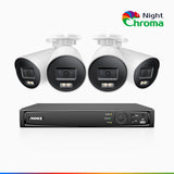 NightChroma<sup>TM</sup> NBRK800 - 4K 8 Kanal PoE Überwachungskamera-Set mit 4 Kameras, kamera rot-blau licht alarm, 3840*2160@25 fps, Farbe & IR Nachtsicht, Personen- und Fahrzeugerkennung, Intelligente Verhaltensanalyse, Zwei-Wege-Audio, IP67