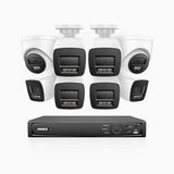 H800 - 4K 8 Kanal PoE Überwachungskamera-Set mit 6 Bullet Kameras & 2 Turm Kameras, Farbe & IR Nachtsicht, Personen- und Fahrzeugerkennung, Eingebautes Mikrofon, 96° Sichtfeld, Unterstützt RTSP