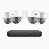 HZ804 - 4K 8 Kanal PoE Dome Überwachungskamera-Set mit 4 Kameras, 4X Optischer Zoom, 2,8-12 MM motorisiertes Varifokalobjektiv, Intelligente Zwei Lichtern Nachtsicht, Bewegungserkennung 2.0, Eingebautes Mikrophon, Alarmierung mit sirene und blitzlicht