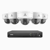 HZ804 - 4K 8 Kanal PoE Dome Überwachungskamera-Set mit 5 Kameras, 4X Optischer Zoom, 2,8-12 MM motorisiertes Varifokalobjektiv, Intelligente Zwei Lichtern Nachtsicht, Bewegungserkennung 2.0, Eingebautes Mikrophon, Alarmierung mit sirene und blitzlicht
