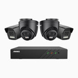 H500P - 3K 8 Kanal PoE Überwachungskamera-Set mit 2 Bullet Kameras & 2 Turm Kameras, Farbe & IR Nachtsicht, 3072*1728 Auflösung, f/1.6 Blende (0.005 Lux), Erkennung von Menschen und Fahrzeugen, Eingebautes Mikrofon, IP67