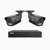 H500P - 3K 8 Kanal PoE Überwachungskamera-Set mit 2 Kameras, Farbe & IR Nachtsicht, 3072*1728 Auflösung, f/1.6 Blende (0.005 Lux), Erkennung von Menschen und Fahrzeugen, Eingebautes Mikrofon, IP67