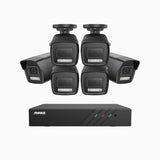 H500P - 3K 8 Kanal PoE Überwachungskamera-Set mit 6 Kameras, Farbe & IR Nachtsicht, 3072*1728 Auflösung, f/1.6 Blende (0.005 Lux), Erkennung von Menschen und Fahrzeugen, Eingebautes Mikrofon, IP67