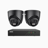 H500P - 3K 8 Kanal PoE Überwachungskamera-Set mit 2 Kameras, Farbe & IR Nachtsicht, 3072*1728 Auflösung, f/1.6 Blende (0.005 Lux), Erkennung von Menschen und Fahrzeugen, Eingebautes Mikrofon, IP67