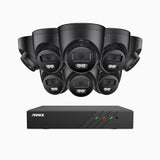 H500P - 3K 8 Kanal PoE Überwachungskamera-Set mit 8 Kameras, Farbe & IR Nachtsicht, 3072*1728 Auflösung, f/1.6 Blende (0.005 Lux), Erkennung von Menschen und Fahrzeugen, Eingebautes Mikrofon, IP67