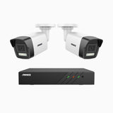 H500P - 3K 8 Kanal PoE Überwachungskamera-Set mit 2 Kameras, Farbe & IR Nachtsicht, 3072*1728 Auflösung, f/1.6 Blende (0.005 Lux), Erkennung von Menschen und Fahrzeugen, Eingebautes Mikrofon, IP67