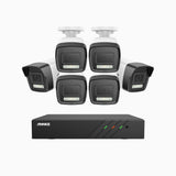H500P - 3K 8 Kanal PoE Überwachungskamera-Set mit 6 Kameras, Farbe & IR Nachtsicht, 3072*1728 Auflösung, f/1.6 Blende (0.005 Lux), Erkennung von Menschen und Fahrzeugen, Eingebautes Mikrofon, IP67