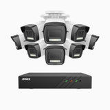 H500P - 3K 8 Kanal PoE Überwachungskamera-Set mit 8 Kameras, Farbe & IR Nachtsicht, 3072*1728 Auflösung, f/1.6 Blende (0.005 Lux), Erkennung von Menschen und Fahrzeugen, Eingebautes Mikrofon, IP67