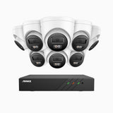 H500P - 3K 8 Kanal PoE Überwachungskamera-Set mit 8 Kameras, Farbe & IR Nachtsicht, 3072*1728 Auflösung, f/1.6 Blende (0.005 Lux), Erkennung von Menschen und Fahrzeugen, Eingebautes Mikrofon, IP67
