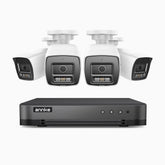 H800 - 4K 8 Kanal PoE Überwachungskamera-Set mit 4 Kameras, Personen- und Fahrzeugerkennung, Eingebautes Mikrofon, Farbe & IR Nachtsicht, 96° Sichtfeld, Unterstützt RTSP