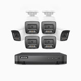 H800 - 4K 8 Kanal PoE Überwachungskamera-Set mit 6 Kameras, Farbe & IR Nachtsicht, Personen- und Fahrzeugerkennung, Eingebautes Mikrofon, 96° Sichtfeld, Unterstützt RTSP