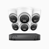 H800 - 4K 8 Kanal PoE Überwachungskamera-Set mit 6 Kameras, Farbe & IR Nachtsicht, Personen- und Fahrzeugerkennung, Eingebautes Mikrofon, 96° Sichtfeld, Unterstützt RTSP