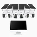 WTB400 - 4MP WLAN-Überwachungssystem mit 12″ -IPS-Touchscreen, 10-Kanal NVR & 6 Solarkameras, Bewegungserkennung, Gegensprechfunktion, 9000-mAh-Akku, Solarbetrieben, 270° Schwenken & 90° Neigen, Alexa-kompatibel
