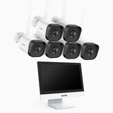 WTL800 - 4K 8MP WLAN Überwachungssystem mit 12″-Monitor, 10-Kanal NVR & 6 Kameras, 2,4/5,8 GHz Dualband-WLAN, Personenerkennung, Zwei-Wege-Audio, Nachtsicht, Alexa-kompatibel