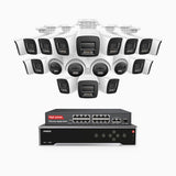 H800 - 4K 32 Kanal PoE Überwachungskamera-Set mit 16 Bullet Kameras & 4 Turm Kameras, Farbe & IR Nachtsicht, Personen- und Fahrzeugerkennung, Eingebautes Mikrofon, 96° Sichtfeld, Unterstützt RTSP, Inklusive 16-Port-PoE-Switch