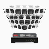 H800 - 4K 32 Kanal PoE Überwachungskamera-Set mit 20 Bullet Kameras & 12 Turm Kameras, Farbe & IR Nachtsicht, Personen- und Fahrzeugerkennung, Eingebautes Mikrofon, 96° Sichtfeld, Unterstützt RTSP, Inklusive 16-Port-PoE-Switch